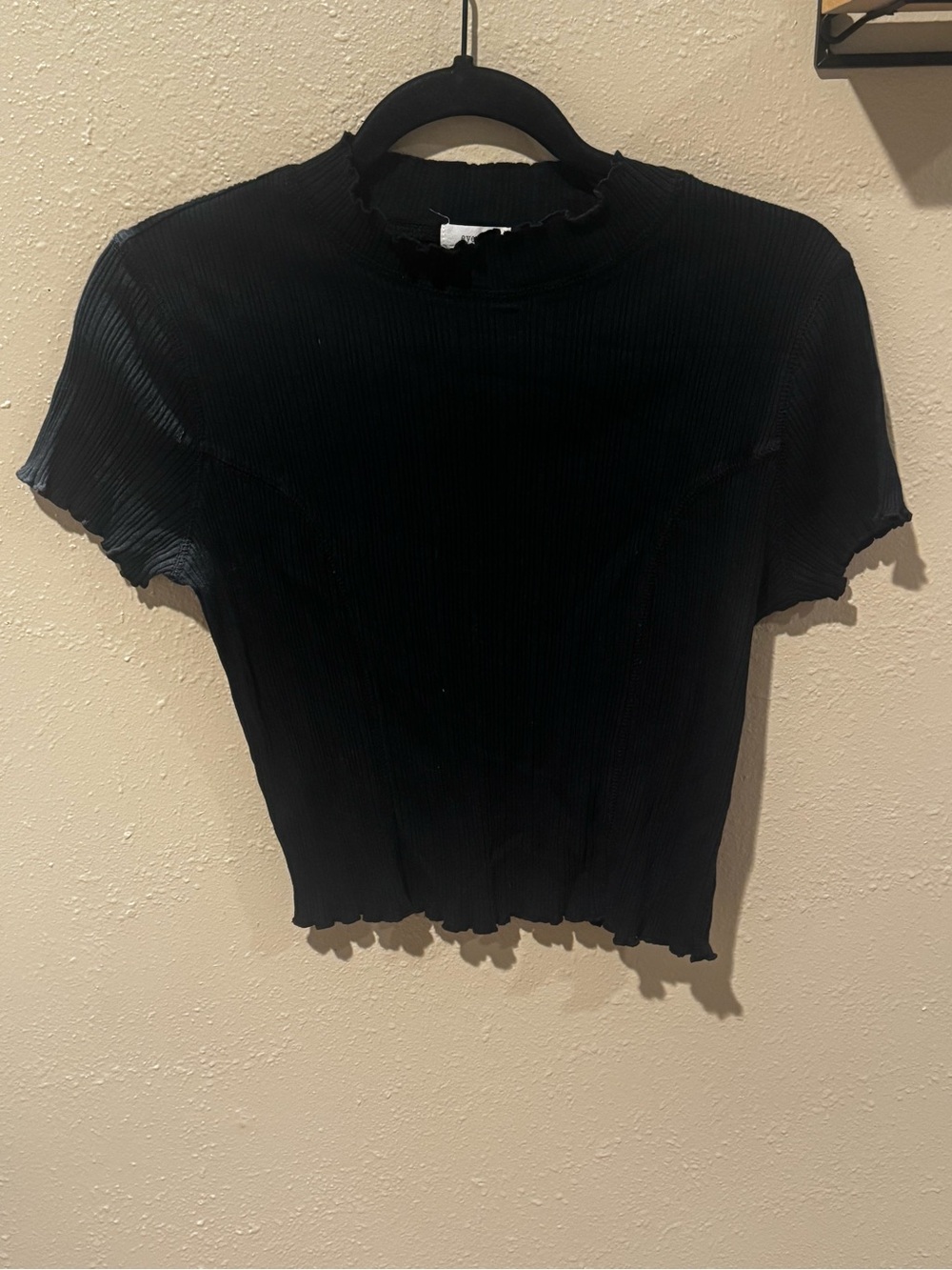 Black Ribbed Mock Neck Women's Top
